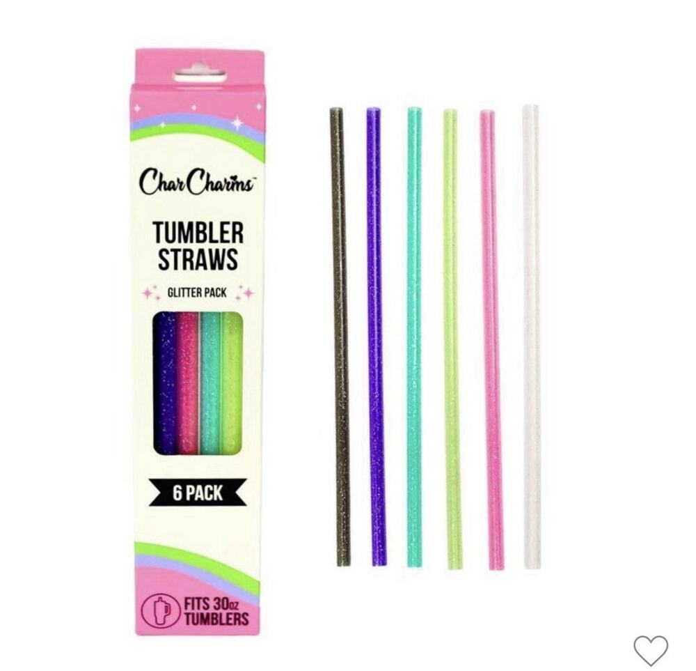 Char Charms 6-Pack | Reusable Straws 12in Fits 30oz Tumblers- glitter colorway !